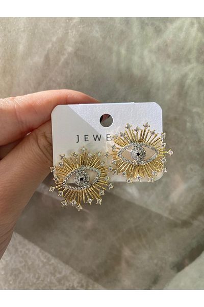 sain jewelry Brass Gold Color Zircon Stone Eye Model Women's Earrings