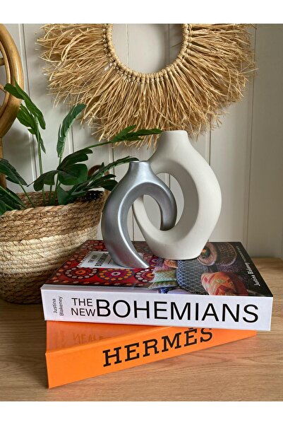 Porselian Set de 2 vaze Ipoză iubite |   Accesoriu decorativ boem |   Obiect modern de aspect ceramică