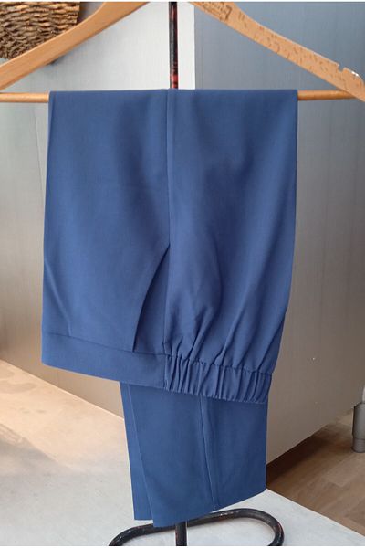 Nelly Large Size Indigo Color Fabric Trousers with Elastic Back
