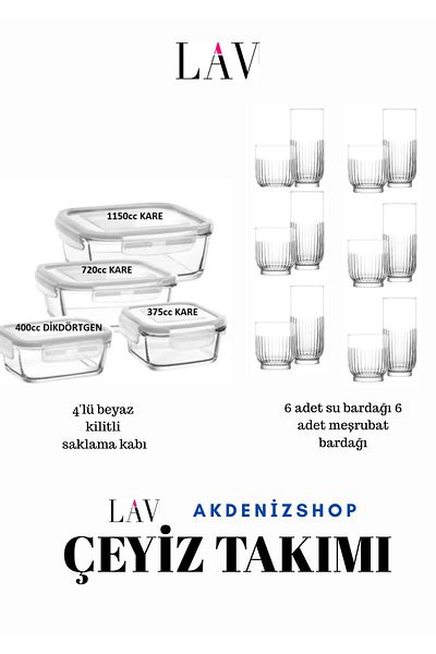 LAV Mediterranean Fresco 4-Piece Storage Container and 12-Piece Tokyo Glass Set