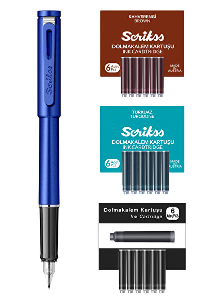 Scrikss WizDesign PUNTO DOLMAKALEM MAVİ, ÖZEL KUTU + SİYAH - KAHVERENGİ - TURKUAZ KARTUŞ