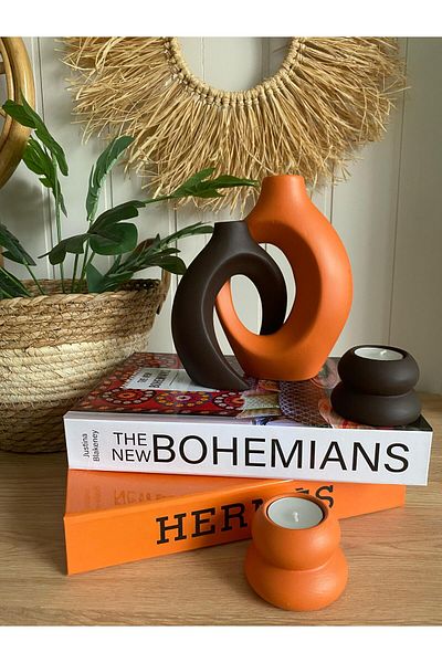 Porselian Sarmaşık Sevgili Vase and Candle Holder Set of 4 2 Colors
