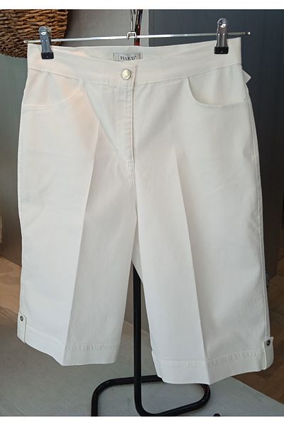 Fısed Fised Large Size Cotton Lycra Fabric White Color Bermuda