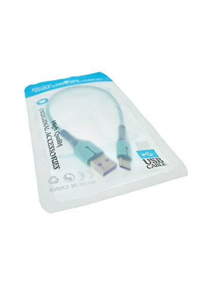 OEM Premium fast charging cable, LED, USB 2.0 male to USB type C, Liquid Soft Rubber, 25 cm, 3A, blue