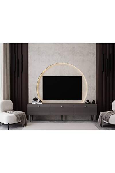 melura home MELURA TV ÜNİTESİ 180 CM 3 KAPAKLI %100 MDF LAKE AHŞAP AYAKLI