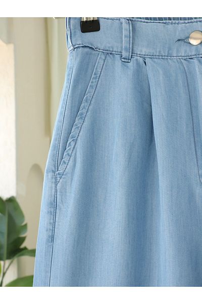 Modamorfo Half Elastic Double Pocket Wide Leg Jeans - Light Blue