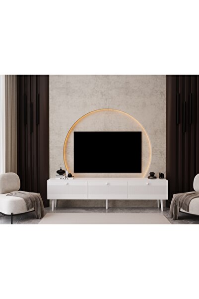 melura home MELURA TV ÜNİTESİ 180 CM 3 KAPAKLI %100 MDF LAKE AHŞAP AYAKLI