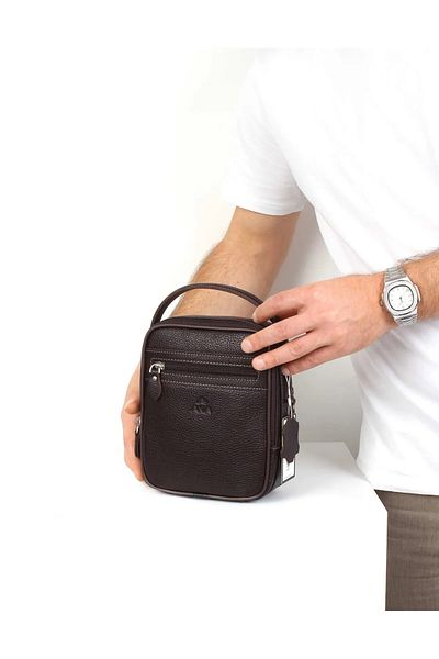 Aka Deri Aka Leather 347 100% Genuine Leather Men's Hand Bag Crossbody Bag Bitter Brown