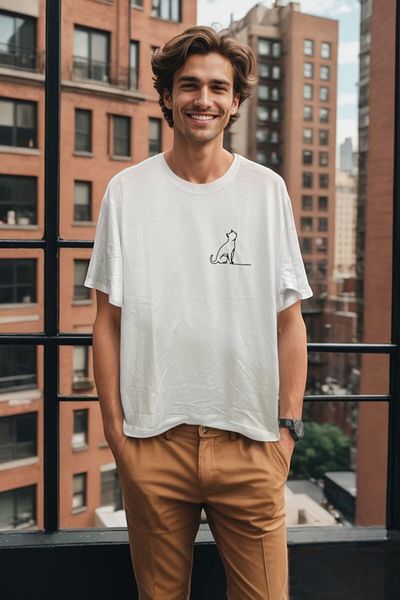 CANMODA Μπλουζάκι Line Cat Oversize - Λευκό