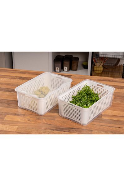 NY HOME Refrigerator Organizer Storage Container with Strainer 2 Pcs 5 Lt