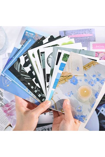 İthal U1-20 Sheets Self-Cutting Landscape Sticker Book - Color : Blue