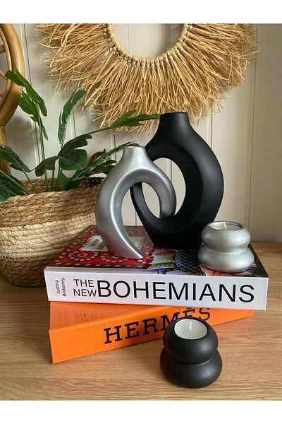 Porselian Sarmaşık Vase and Candle Holder Set of 4