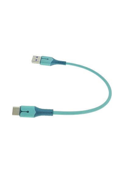 OEM Premium fast charging cable, LED, USB 2.0 male to USB type C, Liquid Soft Rubber, 25 cm, 3A, blue
