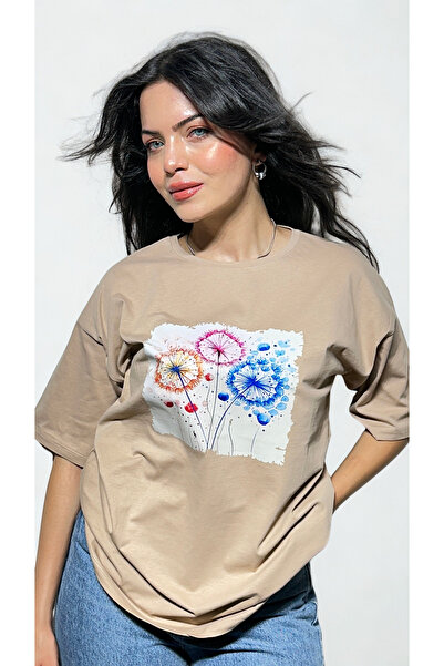 BELTICHA Women's T-Shirt Short Sleeve Printed Oversize Relaxed Fit Casual T-Shirt