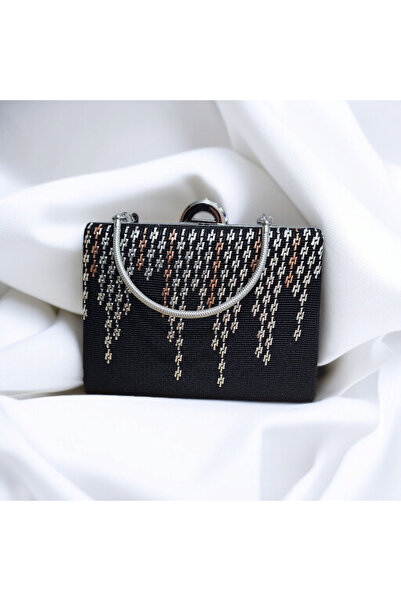 Telli Art Telkırma çanta işlemeli siyah çanta - Zarif El Çantası