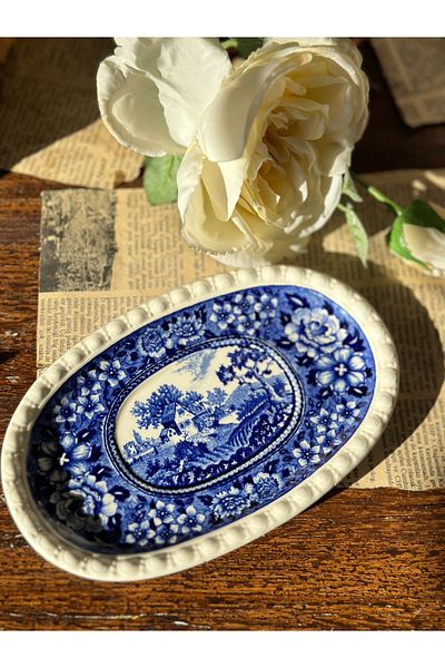 Villeroy & Boch Villeroy Boch Rusticana Blue Antique Porcelain Mini Boat Plate Presentation Serving Jam Bowl Butter Dish