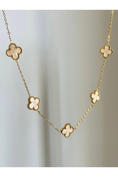 YOUES JEWELRY قلادة نسائية من الفولاذ اللؤلؤي 316l باللون الذهبي