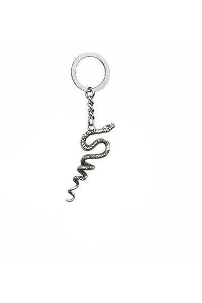 Herşey Nota Unisex Keychain with Entwined Snake Figure – Mystical Design with Transformation and Protection Theme