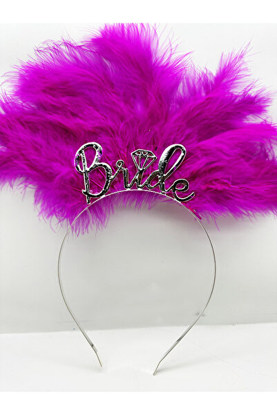 evimdeyokyok Fuchsia Color Feathered Imported Silver Color Bride Bridal Crown...