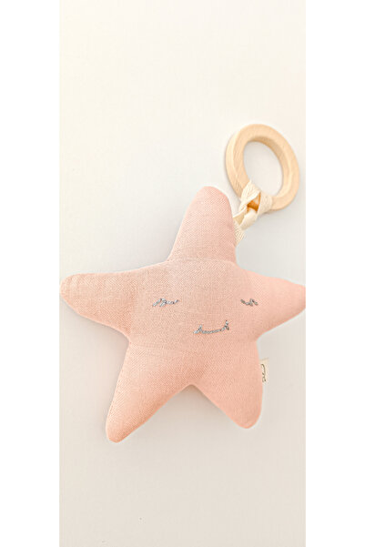 O&G Collection Yıldız %100 Pamuklu Müslin Oyuncaklı Doğal Ahşap Diş Kaşıyıcı / Bebek Odası Dekoru