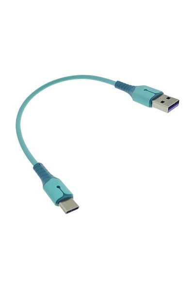 OEM Premium fast charging cable, LED, USB 2.0 male to USB type C, Liquid Soft Rubber, 25 cm, 3A, blue