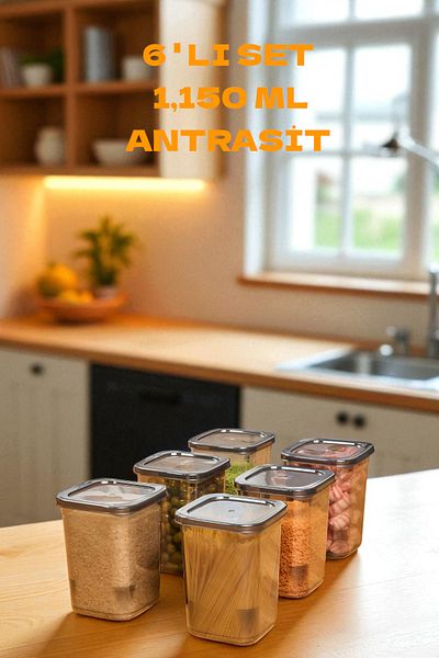 NY HOME Set of 6 Self-Covered Food Storage Containers 1.15 Liter Anthracite