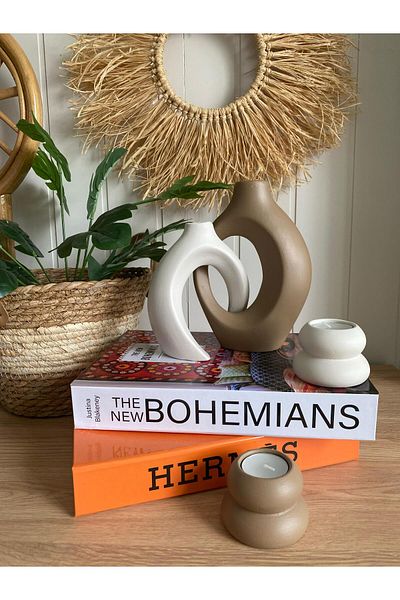 Porselian Sarmaşık Sevgili Vase and Candle Holder Set of 4