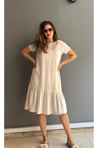 Butik Kısa kollu keten elbise