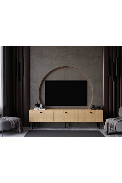 melura home MELURA TV ÜNİTESİ 200 CM 3 KAPAKLI %100 MDF LAKE AHŞAP AYAKLI