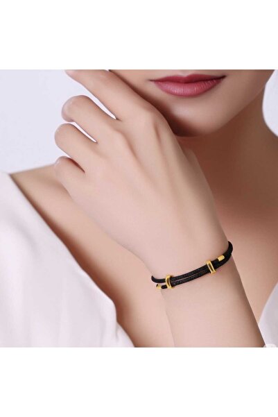 Anziano bijuteri سوار من الفولاذ والجلد الأسود قابل للتعديل مع تفاصيل ذهبية