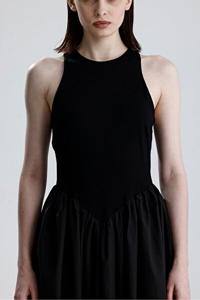 Sense Bottom Woven Top Type Viscosa Sleeveless Dress |   Elb36288 Black