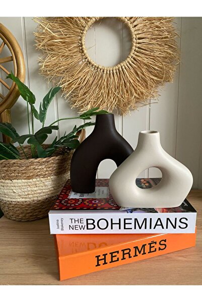 Porselian Set de 2 vaze boeme de culoare dublă |   Model pe picioare și oval ...