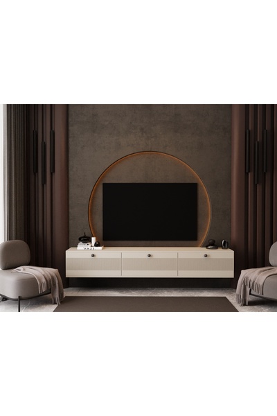 melura home MELURA TV ÜNİTESİ 200 CM 3 KAPAKLI %100 MDF DUVARA MONTE