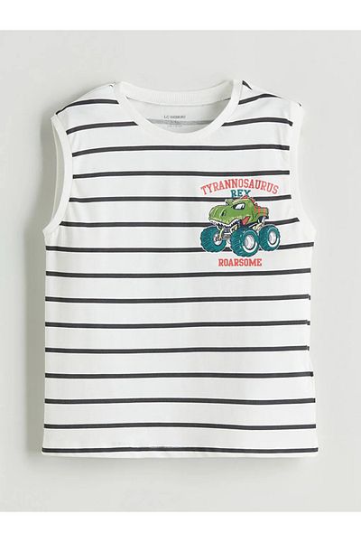LC Waikiki Lcw Kids Ecru Striped Boys' Undershirt and Shorts 2-Piece
