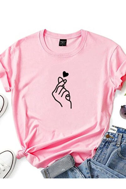LAYORA Heart Hand Printed Pink Women's T-Shirt