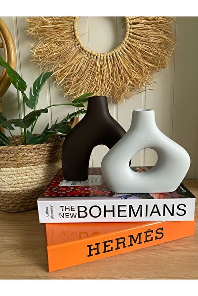 Porselian Set de 2 vaze boeme de culoare dublă |   Model pe picioare și oval ...