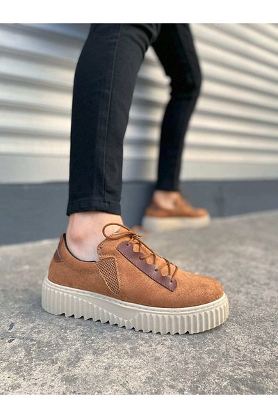 Joy Ayakkabı Jy502 Bold Lace-Up Suede Men's Casual Sneaker Shoes Skt - Tan