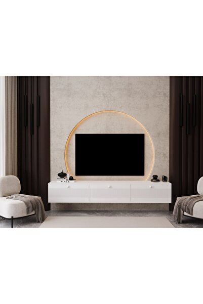 melura home MELURA TV ÜNİTESİ 200 CM 3 KAPAKLI %100 MDF DUVARA MONTE