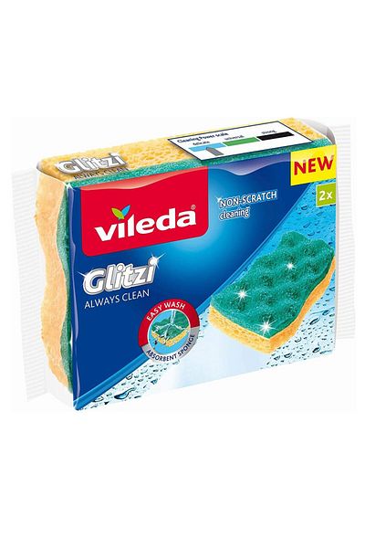 Vileda Set of 2 Vileda Glitzi Always Clean sponges, with abrasive and absorbent surface, yellow with green
