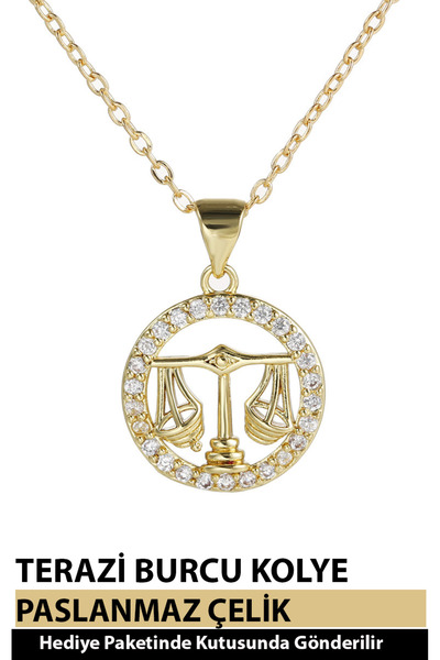 Nehir 12 Burç Sembolü Zirkon Taşlı Zarif Kadın Paslanmaz Altın Kaplama Çelik Burç Kolye