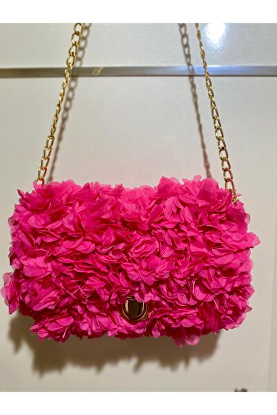 zeynhobi aksesuar Lazer Kesim Çiçekli Fuşya Kanvas Abiye Çanta