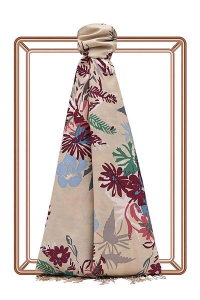 ipekevi İpekevi 6108 Fall Flowers Patterned Silk Shawl