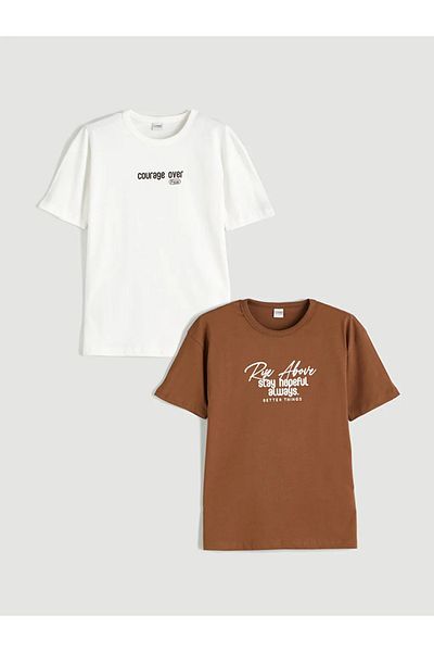 LC Waikiki Lcw Kids Brown Crew Neck Boys T-Shirt Pack of 2