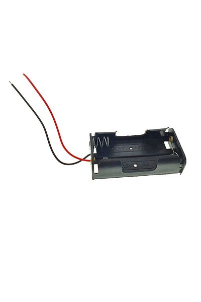 OEM Carcasă cu suport și conectori cu 2 fire, pentru două baterii AA R6, fabricată din plastic negru