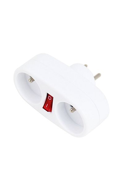 OEM Double socket adapter with one switch, 3680W, 16A, with grounding, 107 x 805 x 52 mm, white