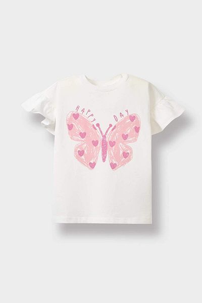 DeFacto Baby Girl Crew Neck Butterfly Printed Short Sleeve T-Shirt E0697A525Sm
