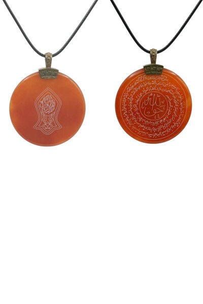 TAKI DERYASI Red Agate Stone Natural Stone Necklace with the Seal of Justice Written