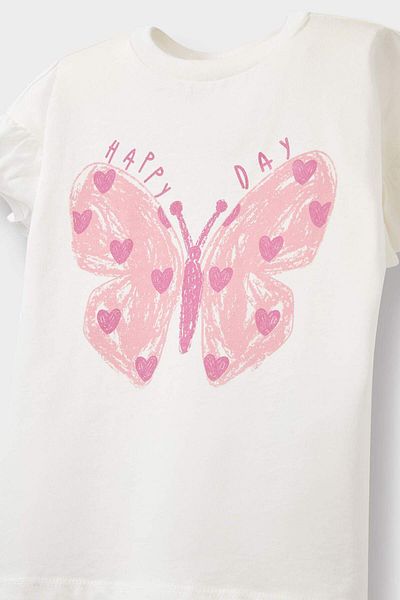 DeFacto Baby Girl Crew Neck Butterfly Printed Short Sleeve T-Shirt E0697A525Sm