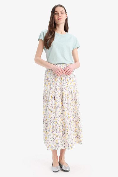 DeFacto Stretchy Bellil Floral Patterned Midi Skirt C4411Ax25Sp