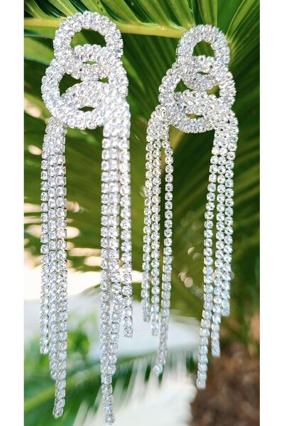 Monalisa Home أقراط فستان سهرة فاخرة من حجر الزركون باللون الفضي